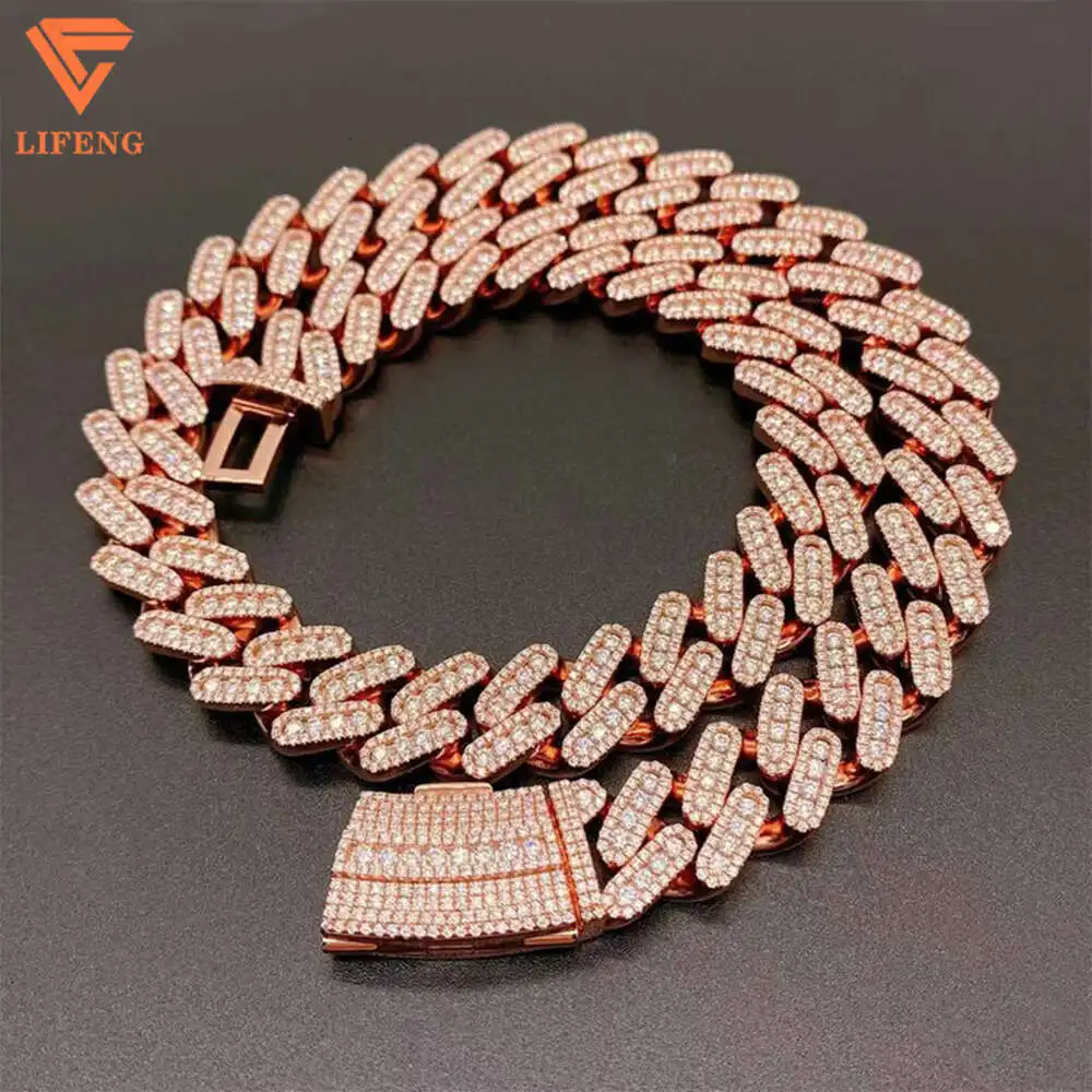 High Quality Men Chain Hip Hop Full Ice Out Jewelry Fashion Bracelet Vvs Moissanite Custom Gold Plate Cuban Link Chain