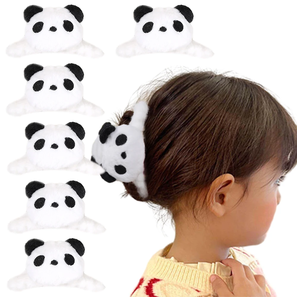 ncmama Cute Plush Panda Hair Claw Clips Winter Ponytail Holder Crab Hair Clamps for Girl Fashion Hair Accessories Kids Hairgrips