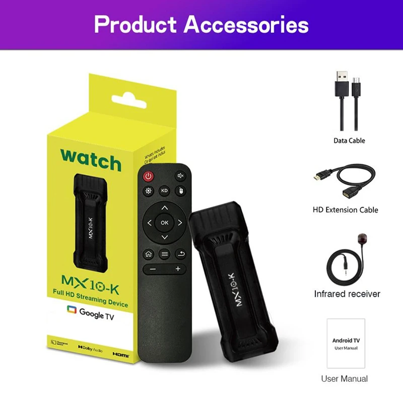 Smart TV Stick MX10-K Dual-Core S905L CPU Stick TV WiFi 2.4G 4GB 64GB Android TV Stick Telecomando a infrarossi Fire Stick