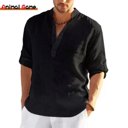 2023 Nieuwe Mannen Linnen Lange Mouwen Losse Casual T-shirt Lange Mouw Katoen Linnen Shirt Trend Tops Plus Size s-5XL