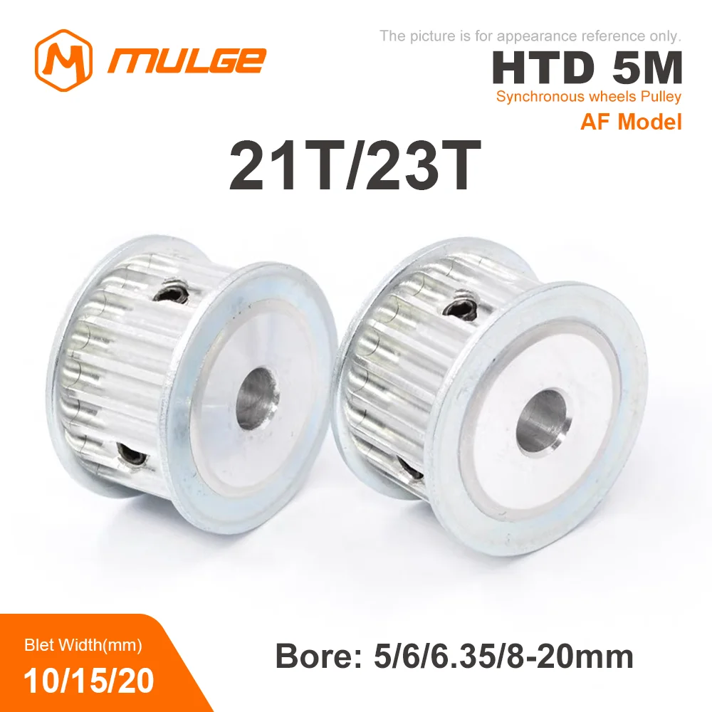 

HTD5M Timing Pulley 21T/23Teeth AF Type Bore 5/6/6.35/8/10/12/12.7/14-20mm Belt Width 10/15/20mm 3D printed parts 5GT