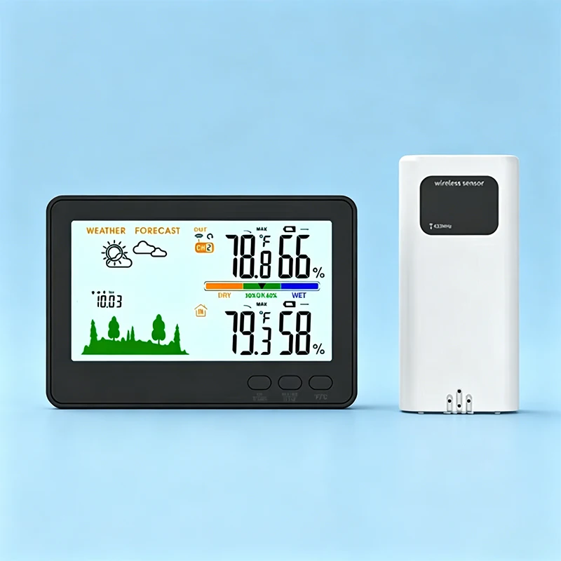 Wireless Weather Station with Sensor,Indoor/Outdoor Color Screen Digital Thermometer Hygrometer Weather Forecast Humidity Gauge