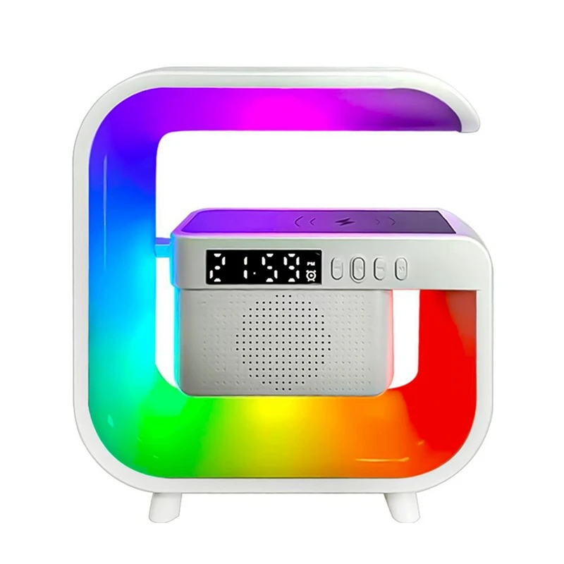 Soporte de cargador inalámbrico con Bluetooth 5,0, altavoz multifunción, FM, TF, RGB, luz nocturna, estación de carga rápida para Smartphone, A