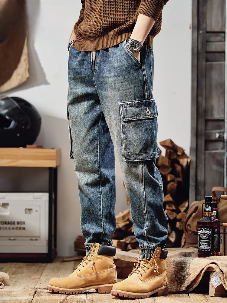 

Американские ретро-джинсы для мужчин: модные, свободные, с отворотами, из чистого хлопка, для весны и осени, в стиле High Street