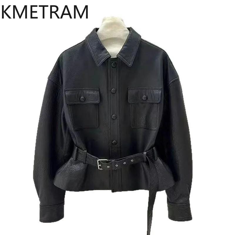 Kurtka damska ze skóry koziej 100%, czarna, motocyklowa, skórzana, nowa kolekcja odzieży wierzchniej na jesień 2025, Chaquetas