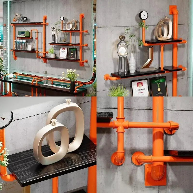 Creative Retro Industrial Iron Wall Mounted Bookshelf Simple Layered Partition Display Shelf for Living Room Decoration