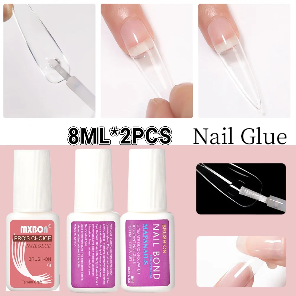 2Pcs/8ml Superglue 강한 네일 접착제 세트 아크릴 거짓 손톱 팁 슈퍼 본드 라인 석 젤 블링 장식 빠른 건조 네일 접착제