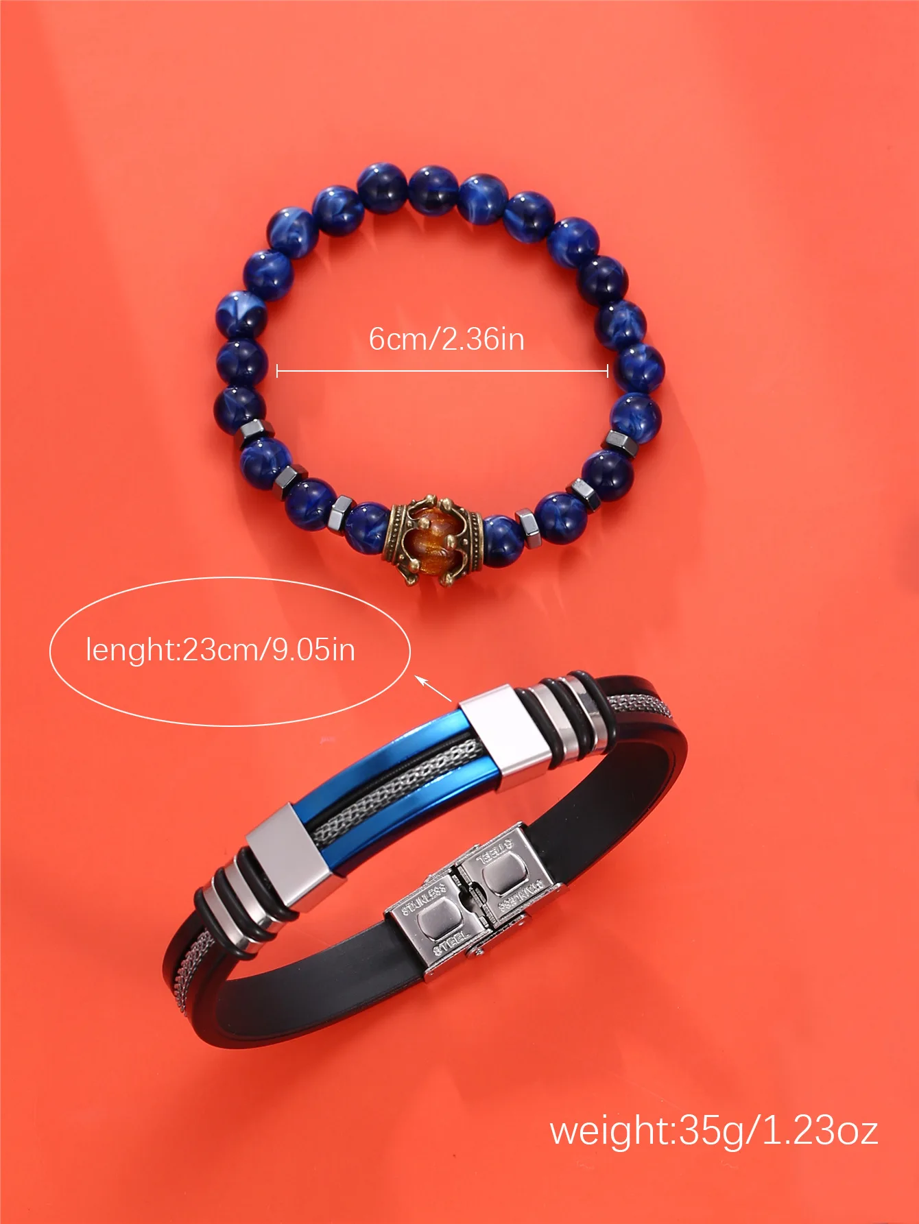 3pcs men's light luxury and versatile high-value Poseidon blue quartz watch with the same color scheme cool bracelet set