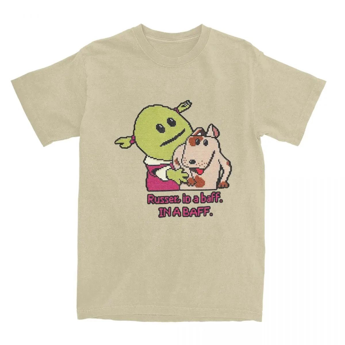 Nanalan Mona And Russer T-Shirts Men Cartoon Meme Vintage Cotton Tees Crew Neck Short Sleeve T Shirts Plus Size Tops