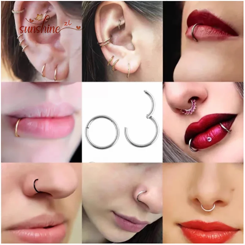 6/8/10/12/14mm Nose Ring Hinged Clicker Segment  Helix Cartilage Septum Hoop Surgical Stainless Steel Seamless Earrings Piercing