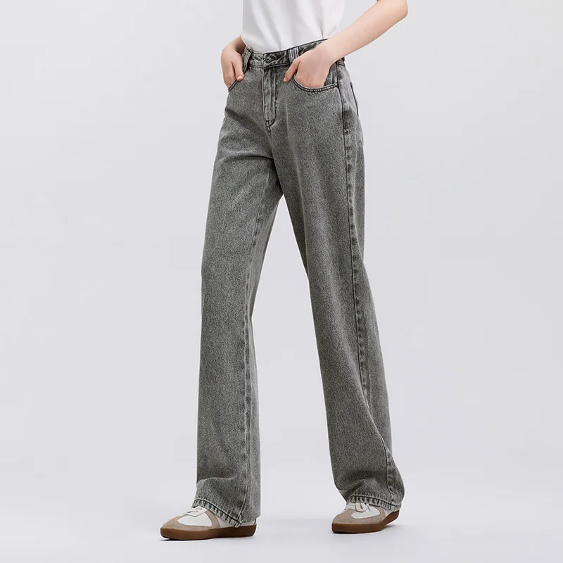 Semir Soft Jeans Women Fleece Lined Floor Length Pants Leg Slimming Wide Leg Retro Style 2026 Winter Fashion Trousers
