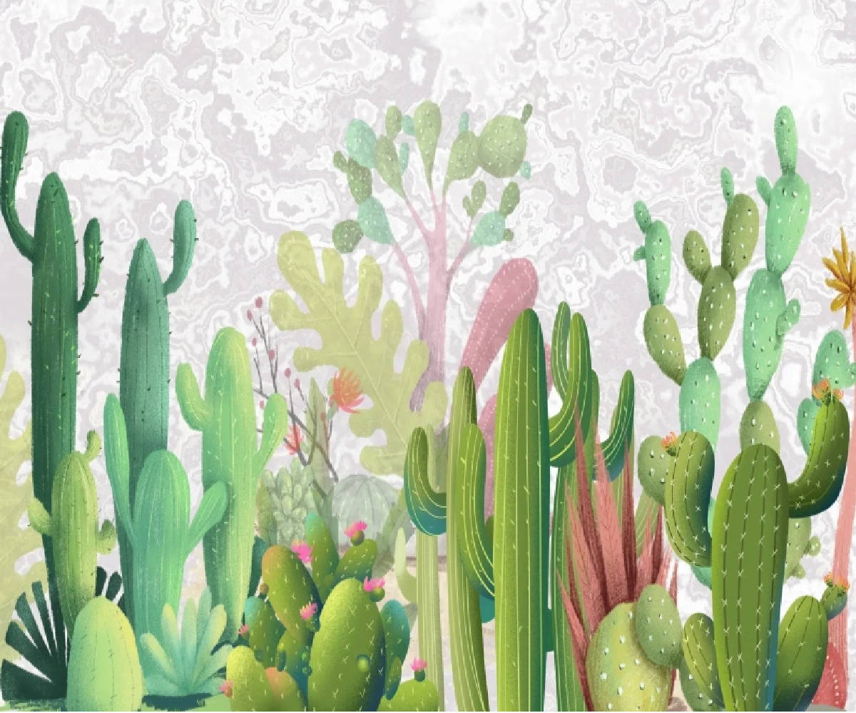Custom Mural 3d Wallpaper Modern Silk material hand drawn plant cactus wallpaper Painting wall papers home decor mural