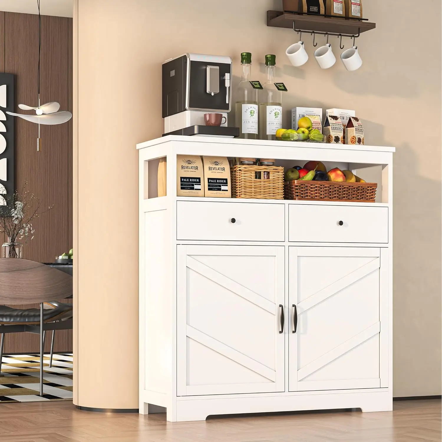 

Sideboard Buffet Cabinet with Storage, 43" Farmhouse Kitchen Storage Cabinet with 2 Doors and 2 Drawers, Coffee Bar Cabinets