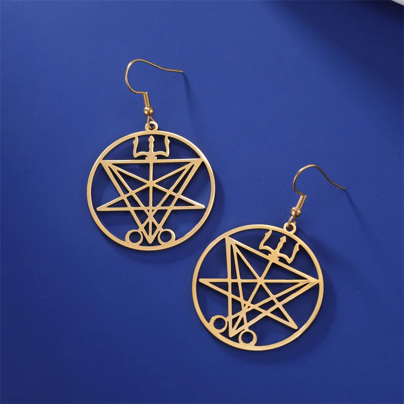 

Satan Lucifer Sigil Quimbanda Temple Symbol Drop Earrings for Women Church of Satanic Stainless Steel Jewelry sigilo de lucifer