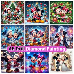 Mickey i Minnie boże narodzenie 5D DIY AB diamentowe malowanie mozaika Disney Cartoon haft Cross Stitch Home Decor prezent dla dzieci