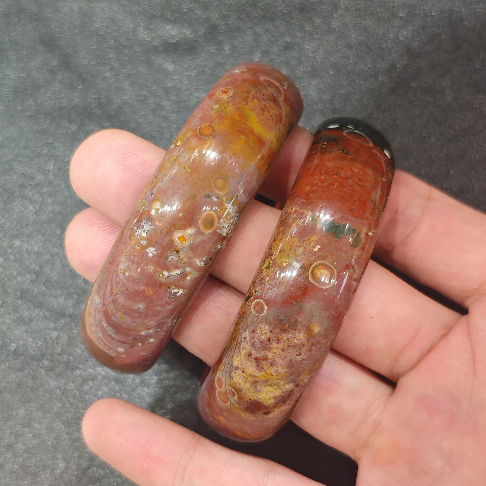 Natural Ocean Jasper Bangle Solid Gemstone Orbicular Red Green Stone Bracelet Statement Wristband Jewelry Supply 1 Piece