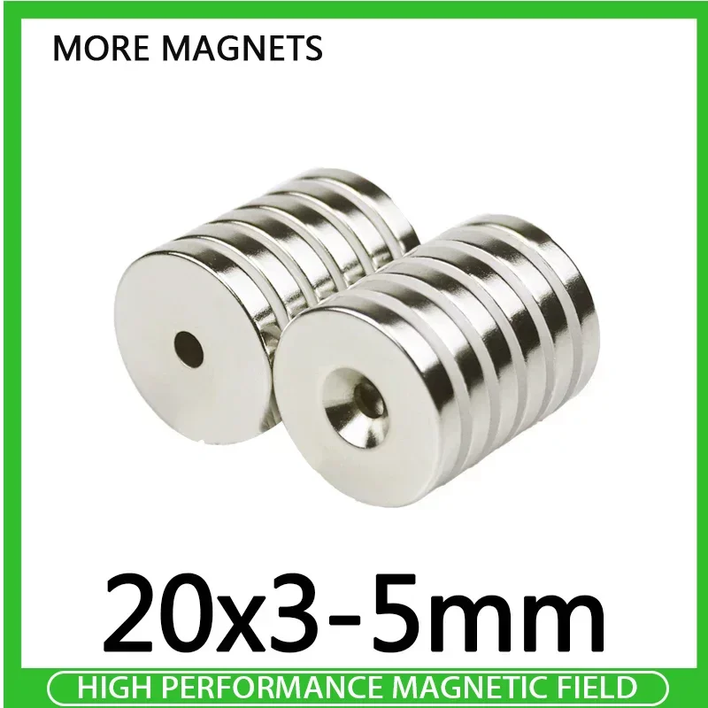 2/5/10/20/50PCS 20x3-5mm Round Powerful Strong Magnetic Magnets Hole 5mm N35 Powerful NdFeB Magnets Disc Rare Earth Magnet