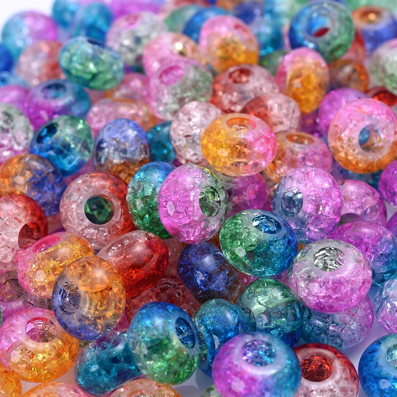 9x15mm Round Cracked Big Hole Acrylic Beads 20Pcs Two Colors Abacus Loose Spacer Beads For Bracelet Jewelry Making DIY Accessory