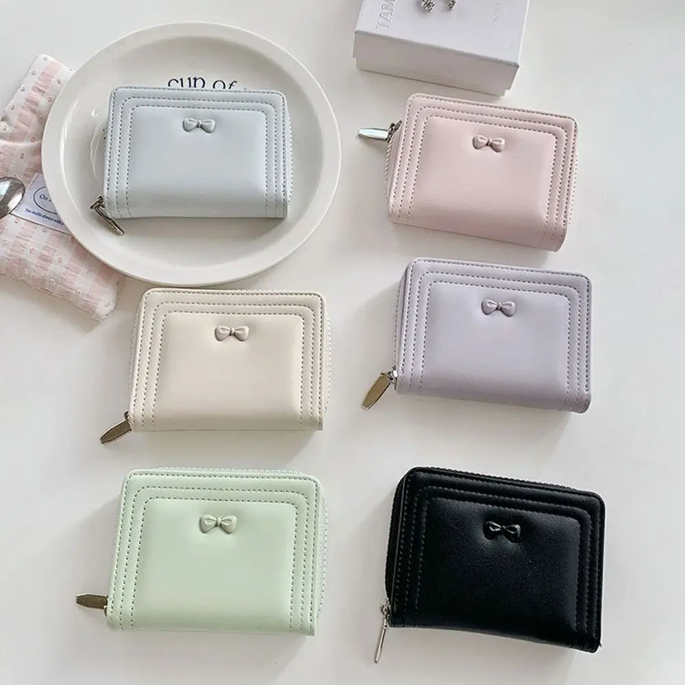 

Portable Cute Bow Women's Wallet Short Zipper Coin Purse Student Card Holder Gifts