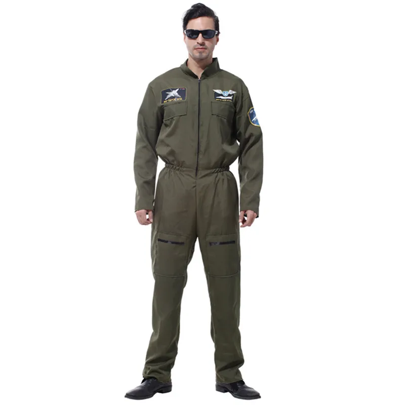 

Adult Male Army Green American Fighter Pilot Jumpsuit Airforce Uniform Halloween Spaceman Astronaut Cosplay Costume