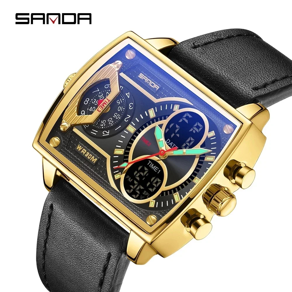 SANDA-reloj Digital de cuarzo para hombre, con doble pantalla cronógrafo de pulsera, de lujo, a la moda, 2023, nuevo, 6032