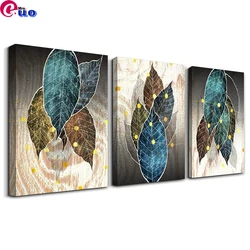 Foglie astratte Trittico fai da te pittura diamante 5D trapano rotondo quadrato 3 pezzi Set diamante ricamo mosaico kit punto croce