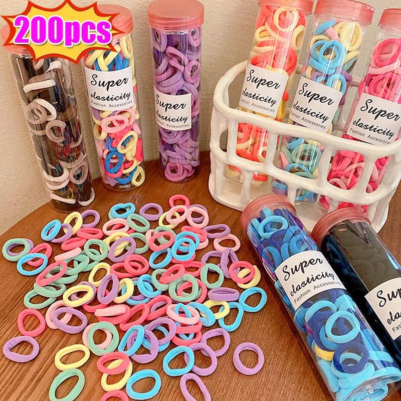 50/200pcs Colorful Elastic Hair Band Leagues Ties Straps Colets Scrunchies Gum Accessory For Girl Women Children Pigtails Holder