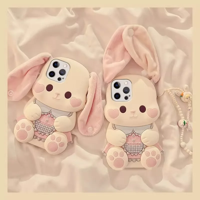 Plush-Eared Pink Rabbit Phone Case for iPhone 17 16 15 14 13 Sweet and Cute Design  Heart-Shaped Rabbit with Fluffy Ears Cover view 6