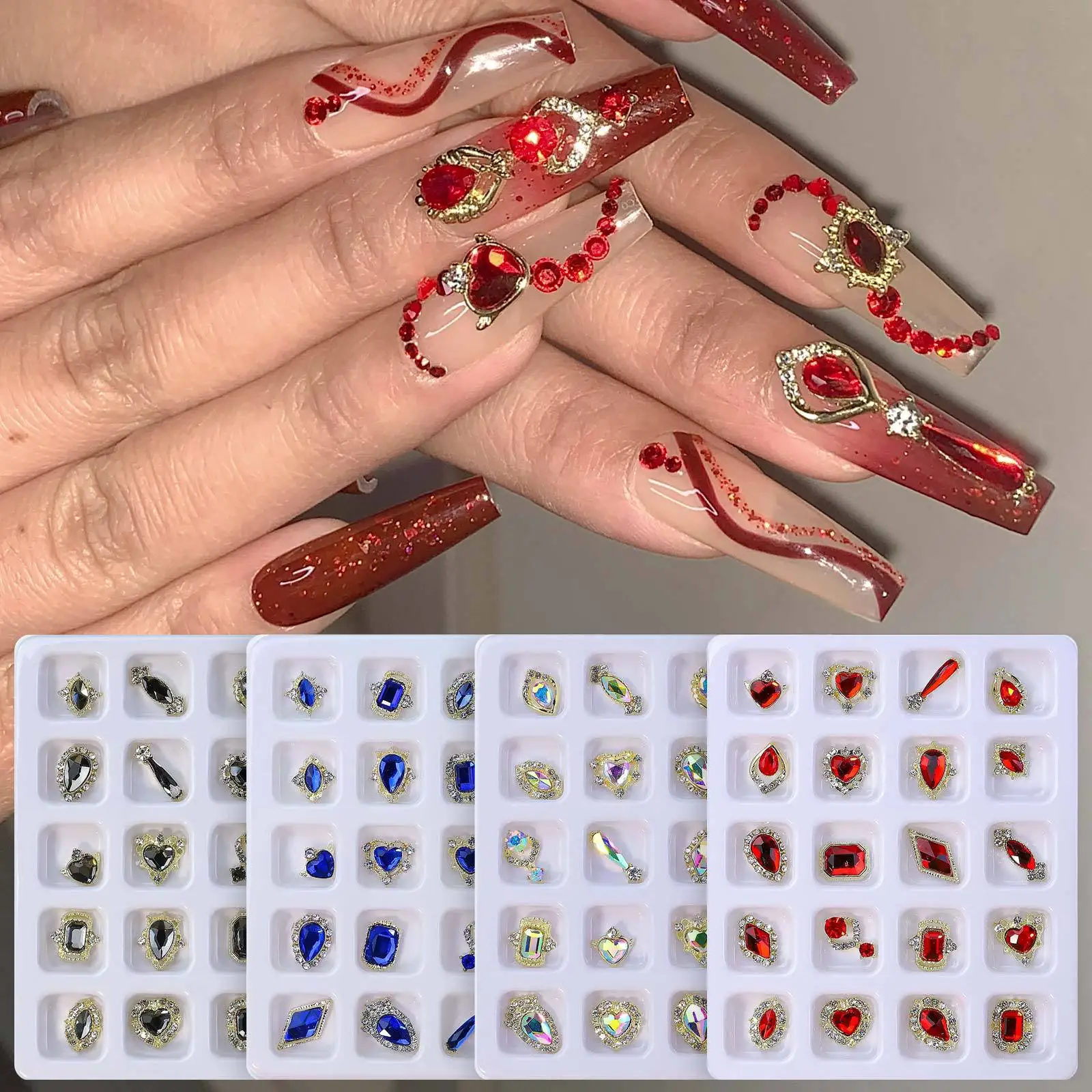 20 sztuk / pudełko Cyrkonie do paznokci Cyrkonie do paznokci Ozdoby do paznokci Fantazyjny kolor Super błyszczący zestaw diamentów Ozdoba do paznokci