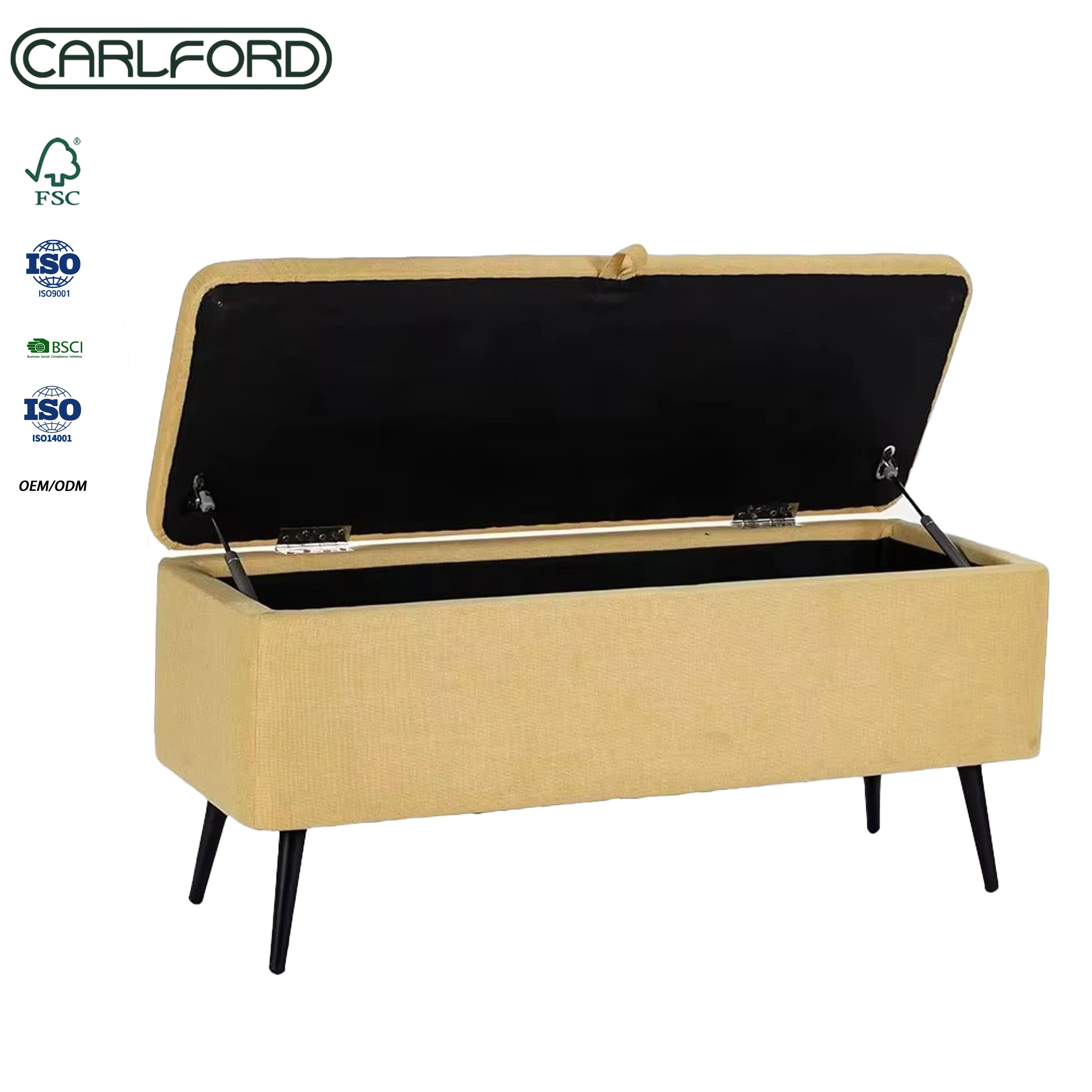 CARLFORD Custom Lift Ottoman Top Sitting Footstool Soft Fabric Storage Bench Cubes For Bedroom Living Room Hotels OEM Accepted