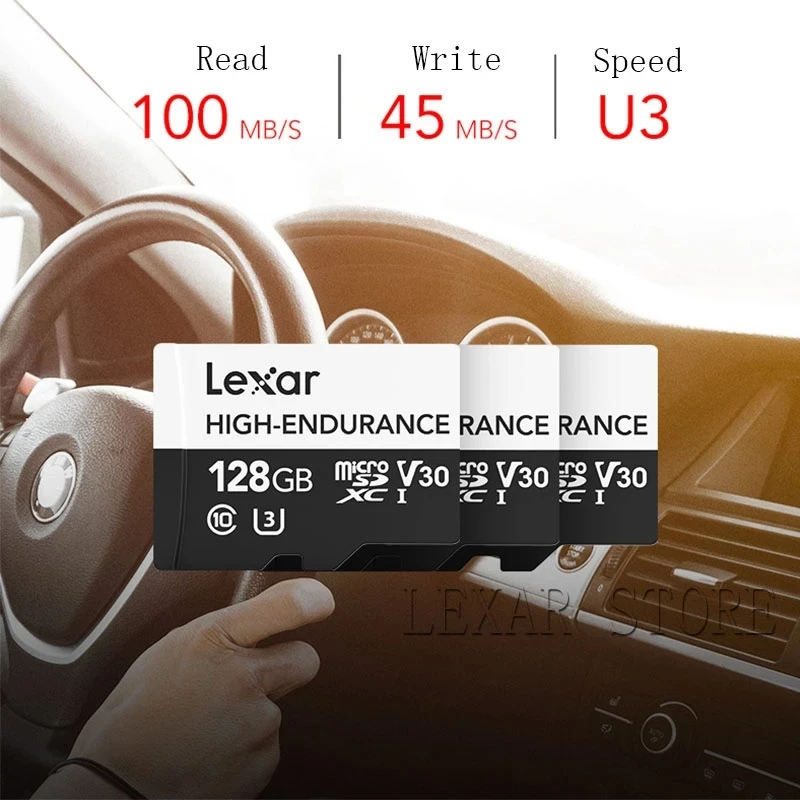 Lexar MicroSD Card HIGH-ENDURANCE Memory Card U3 V30 C10 High Speed 32G 64G 128G UHS-I Trans Flash Card Dash Cam Security Camera