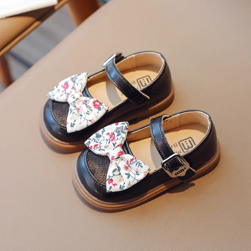 Spring Autumn New Kids Leather Shoes Cute Bow Floral Baby Girl Shoes Toddler Sneakers Soft Bottom