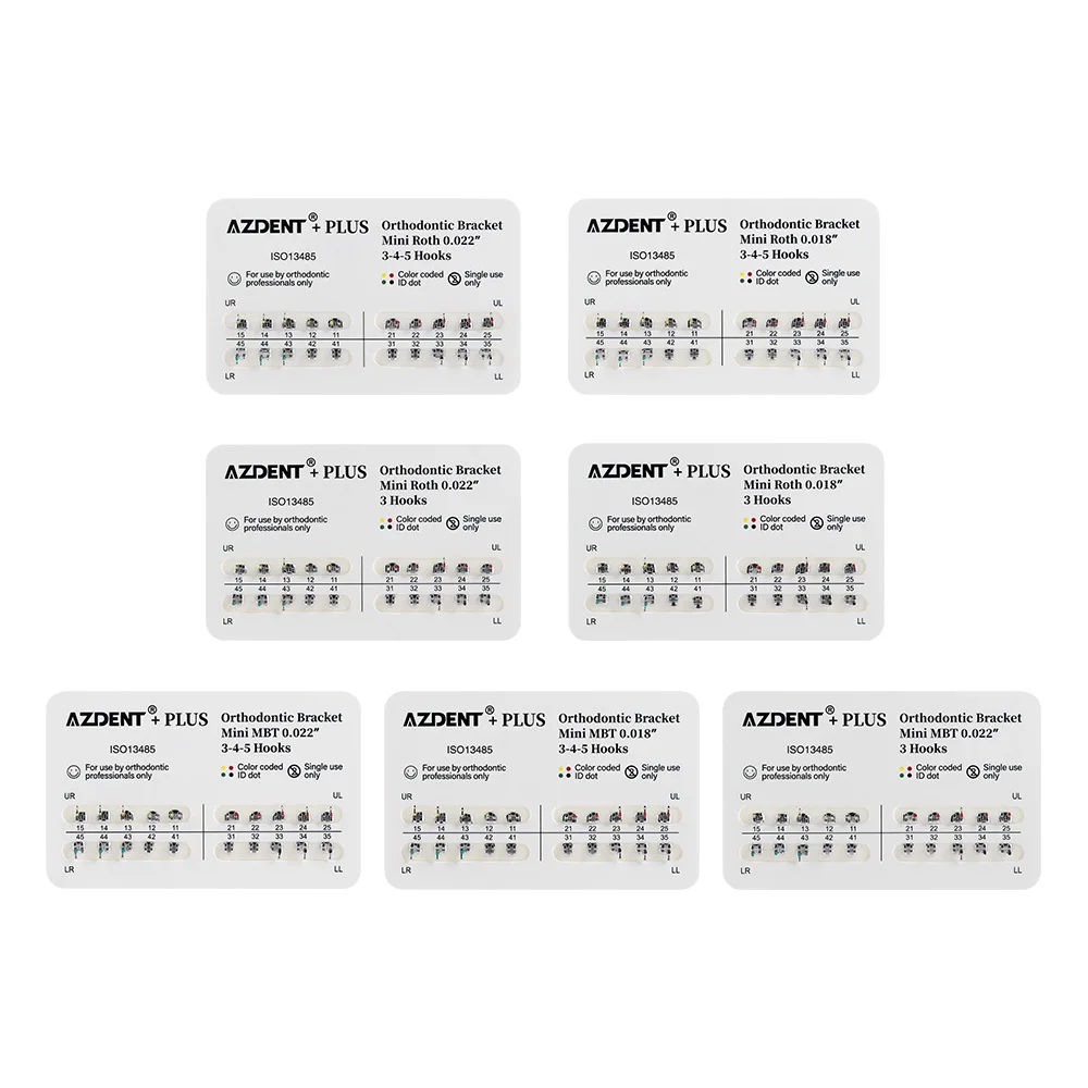 AZDENT 10 Packs Dental Brackets Orthodontic Braces Plus Metal Mini Standard Mesh Base Roth/MBT 0.022/0.018 Hooks 345 Ortho Tools