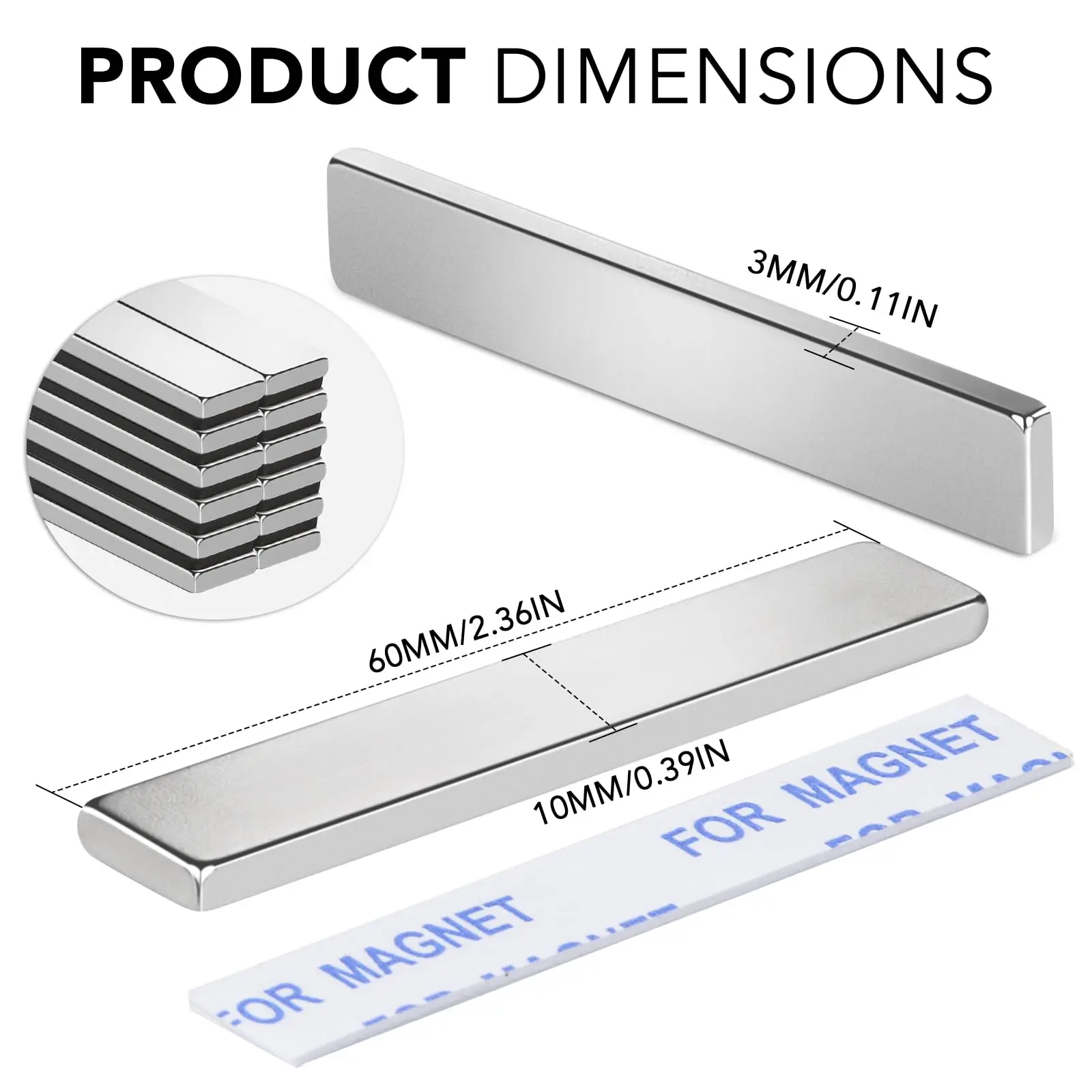 Rare Earth Bar Magnets Waterproof Strong Neodymium Magnets with Epoxy Coating and Double- Sided Adhesive for Fridge Scientific S