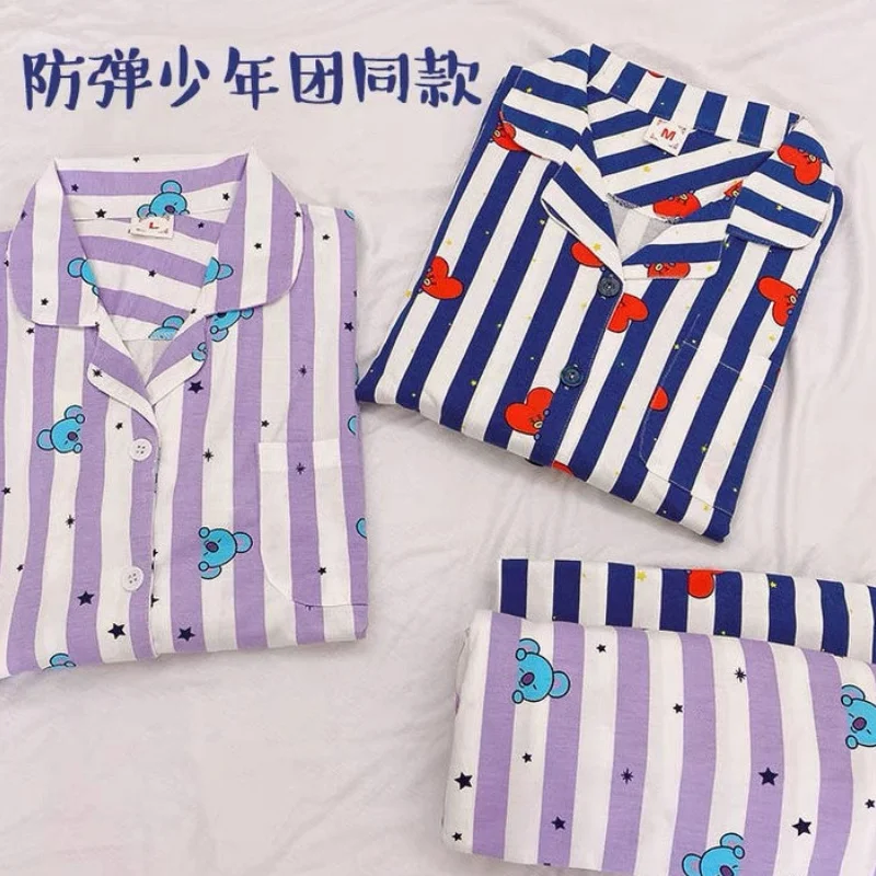 Summer BT21 Surrounding Anime Kawaii Pajama Set Girl Cartoon Casual Short Sleeved T-shirt Shorts Two Piece Home Furnishing Set