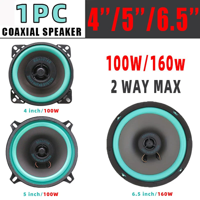 1pc 4/5/6.5-inch Universal Coaxial Car Speakers, High-Fidelity Car Audio System, Full-Range Subwoofer Enhances In-Car Sound.