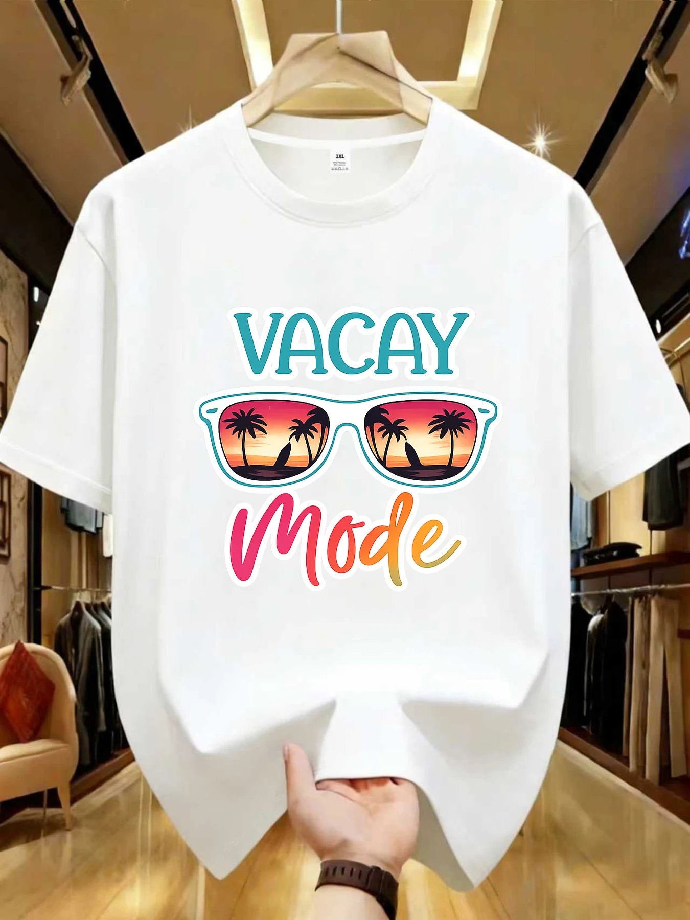 

【WDS0164】 Sunglasses Beach Sunset Graphic Plus Size Women's Printed Crew Neck T-Shirt Summer Casual Short Sleeve Street Style
