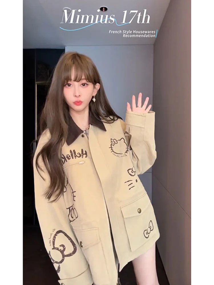 

Mimius Barn Sle fiti Color Blo Collar Workwear Jaet Women's Retro ort Coat Long Sve Button Closure Cotton 00%