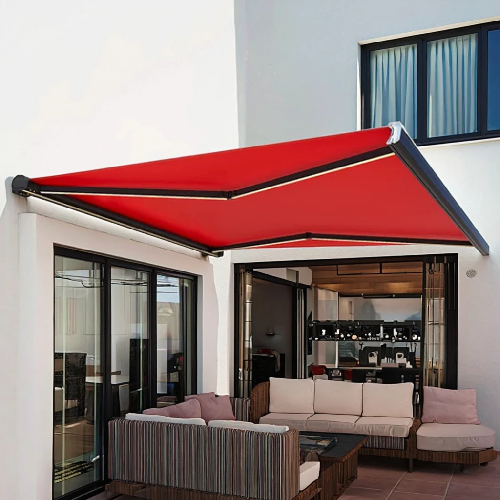 Outdoor Garden Sunshade Aluminum Alloy Balcony Motorized Retractable Full Cassette Awning Remote Control UV Protection Rain
