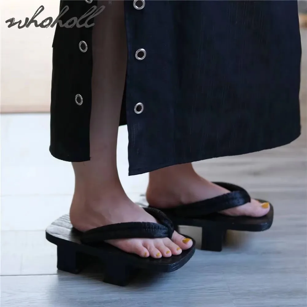 WHOHOLL, zuecos Geta de madera japoneses Unisex, zapatillas de verano para hombre y mujer, chanclas con plataforma de dos dientes, zapatos de disfraces Cosplay