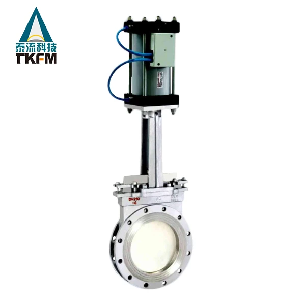 TKFM industrial dn125 pn16 stainless steel flange pneumatic slide knife gate valve symbol l