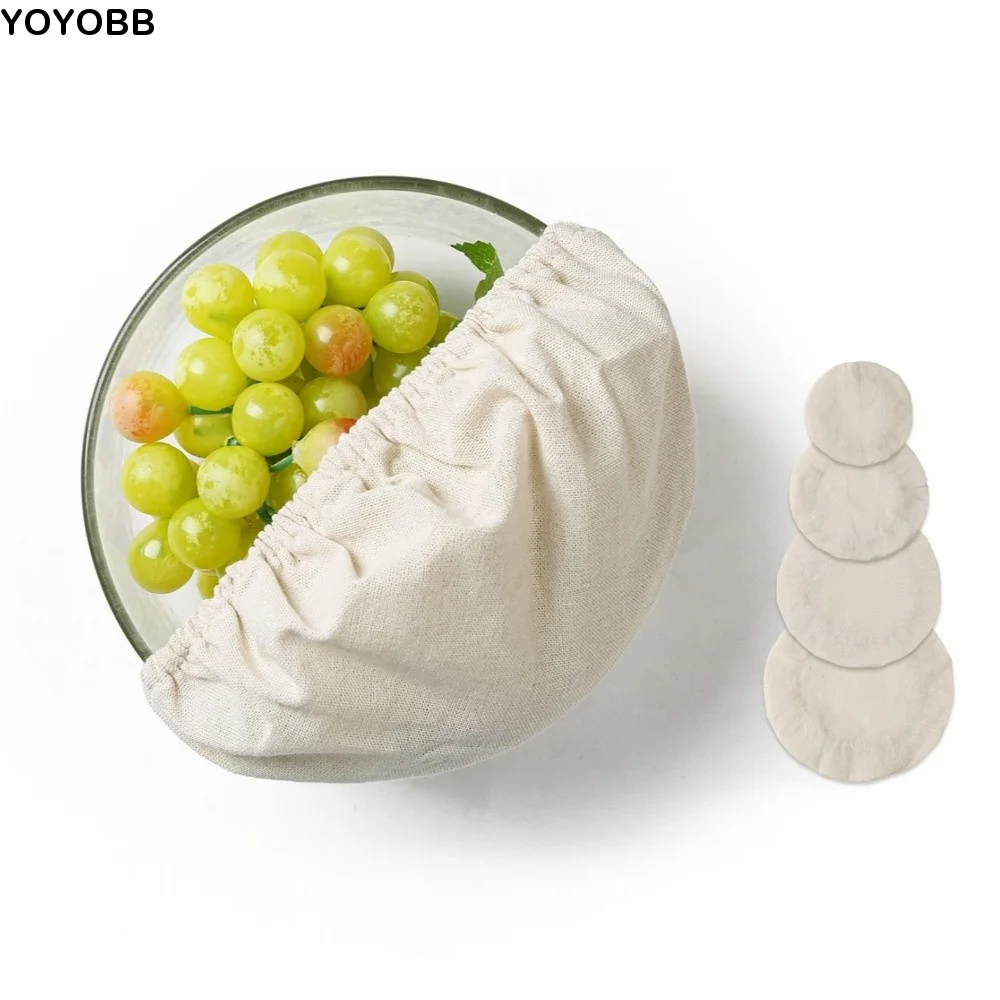 4pcs Reusable Linen Dust Cover Elastic Edges Stretch Fabric Bread Proofing Covers Breathable Eco Friendly