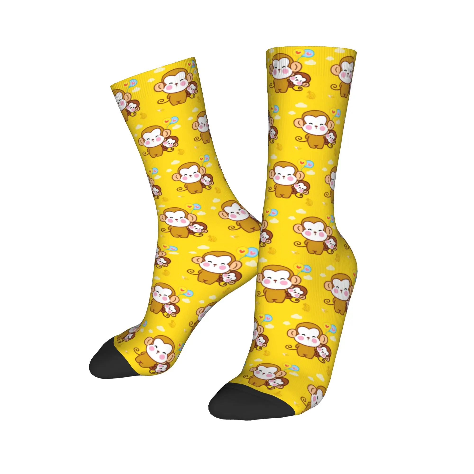 Custom Funny  Colourful Monkey Printed  Dress Socks Men Women Warm Funny Novelty Lovely Seamless Banana Pattern  Crew Socks