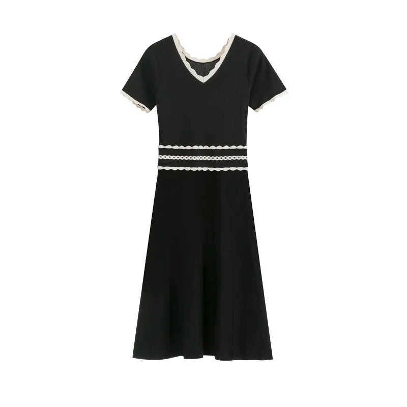 New Summer Women's Short Sleeve Dress Elegant Fashion Casual  Black A-line Skirt