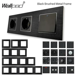 DIY Black Metal EU UK USB Wall Socket Human IR Switch Electrical Outlet Brushed Aluminium Frame Moduler Key  S6 Series Wallpad