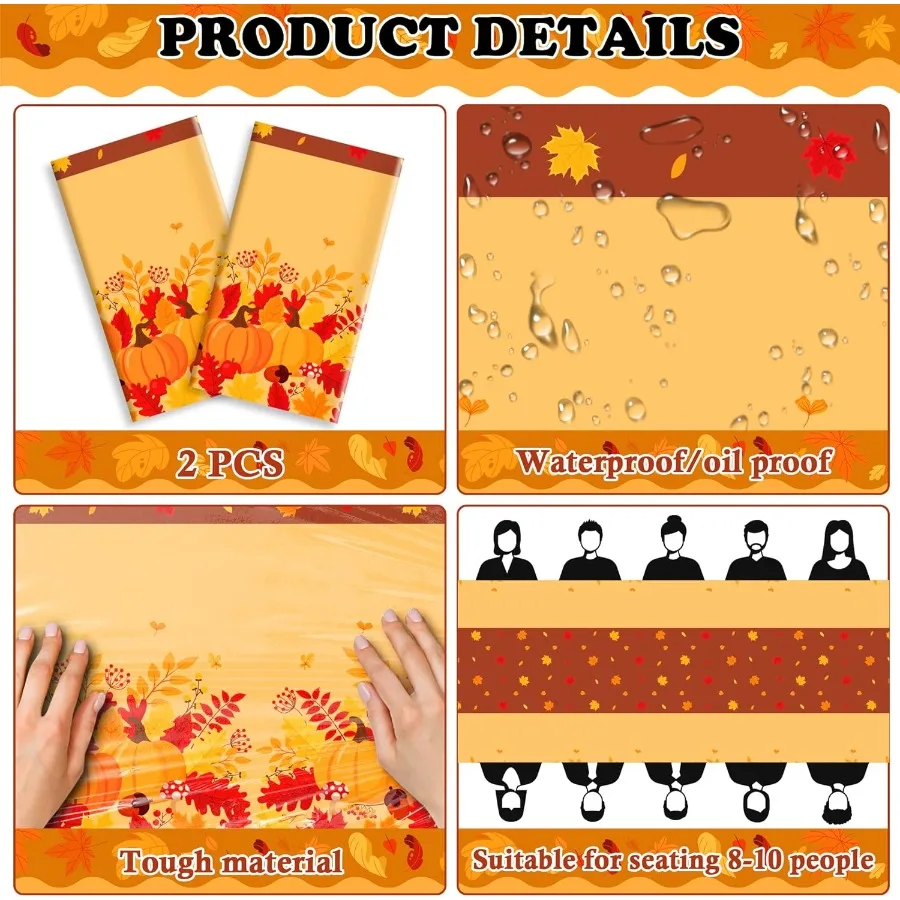 Nappe d'automne en plastique pour décorations de Thanksgiving, décoration de Table d'automne pour amis de Thanksgiving, feuilles florales, crique de Table pour