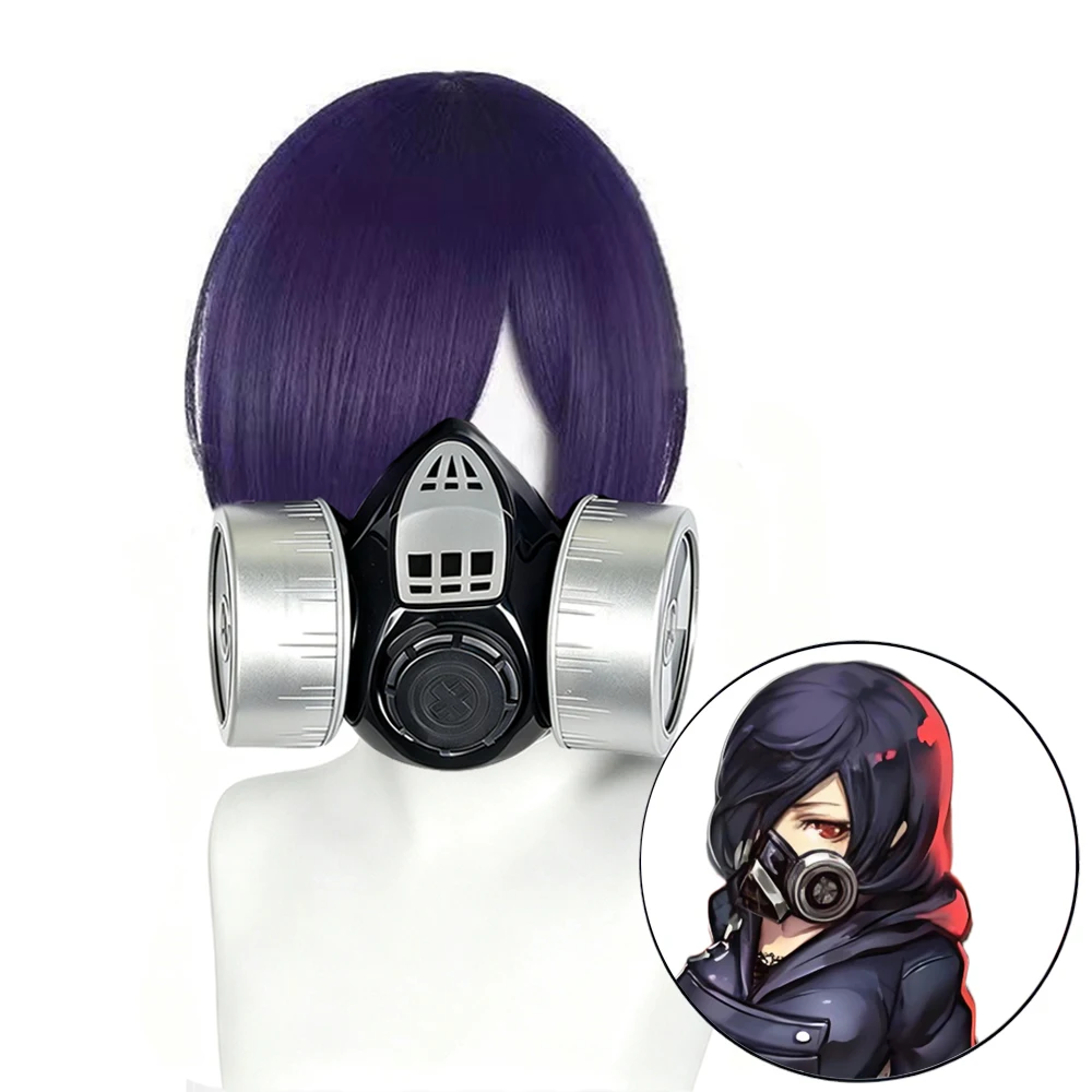 Peluca de Anime Tokyo Ghoul para Cosplay de Touka Kirishima, máscara para mujer, pelo sintético corto morado, máscara para fiesta de Halloween