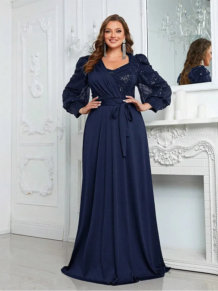 Vestido de noite elástico com decote V para mulheres, bordô, manga longa, piso, piso, banquete, plus size, 4XL, tamanho grande, elegante, luxo