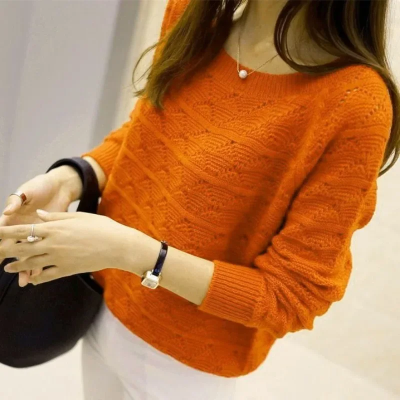 Round O Neck Women's Knit Sweater Korean Style Long Sleeve Smooth Attractive Winter 2024 Ladies Pullovers Youthful Thermal Warm