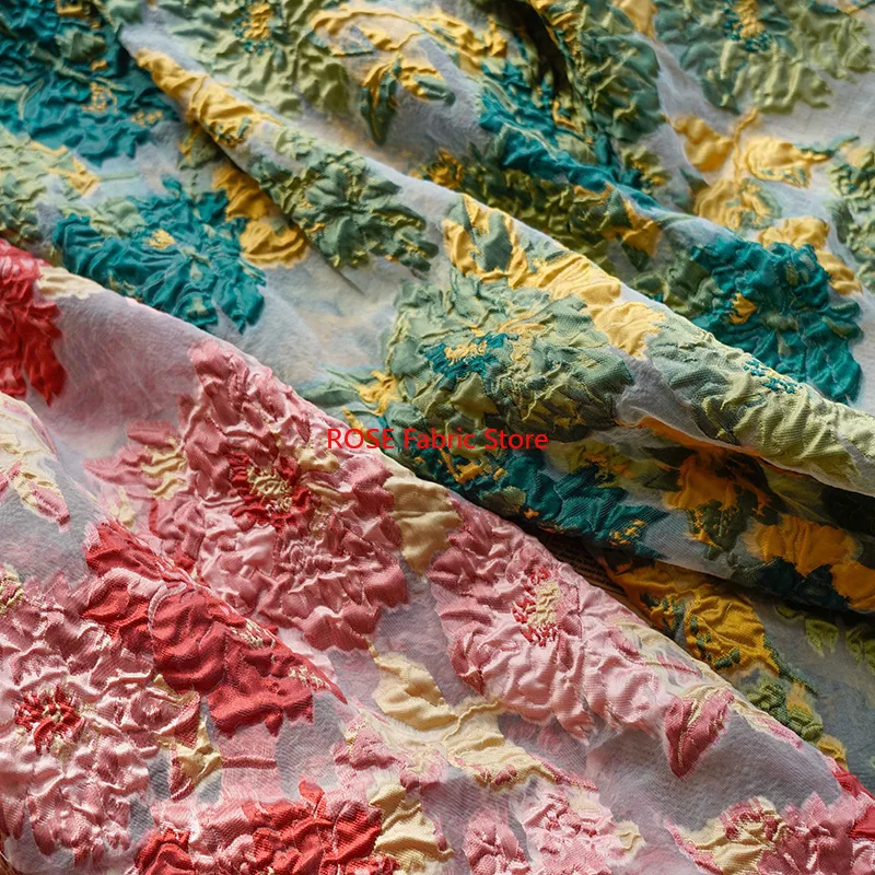 

1-метровая окрашенная пряжа, жаккардовая ткань с большими цветами и тиснением, женская весенне-летняя новая ткань для платья